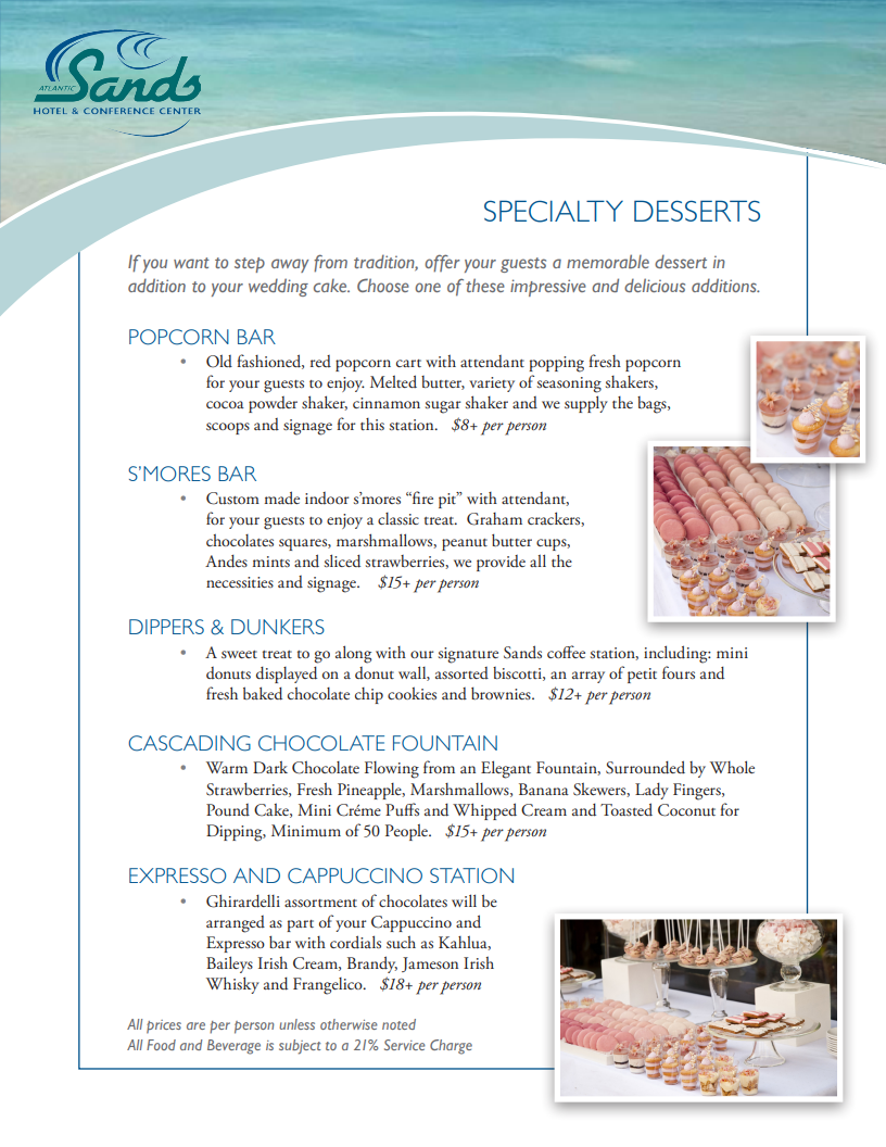 Specialty Desserts If you're unable to read this pdf, please call the hotel at 302-227-2511