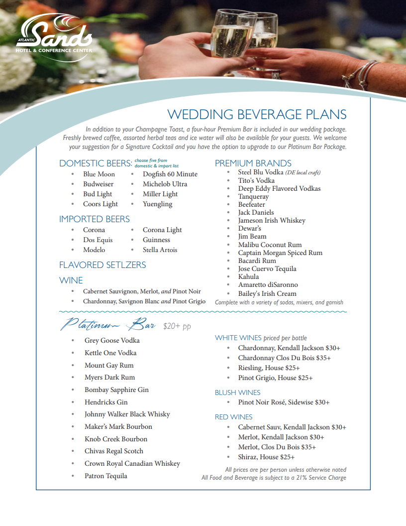Wedding Beverage Plans If you're unable to read this pdf, please call the hotel at 302-227-2511
