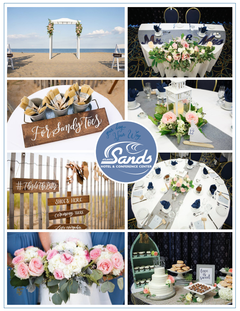Collage of different parts of beach wedding settings