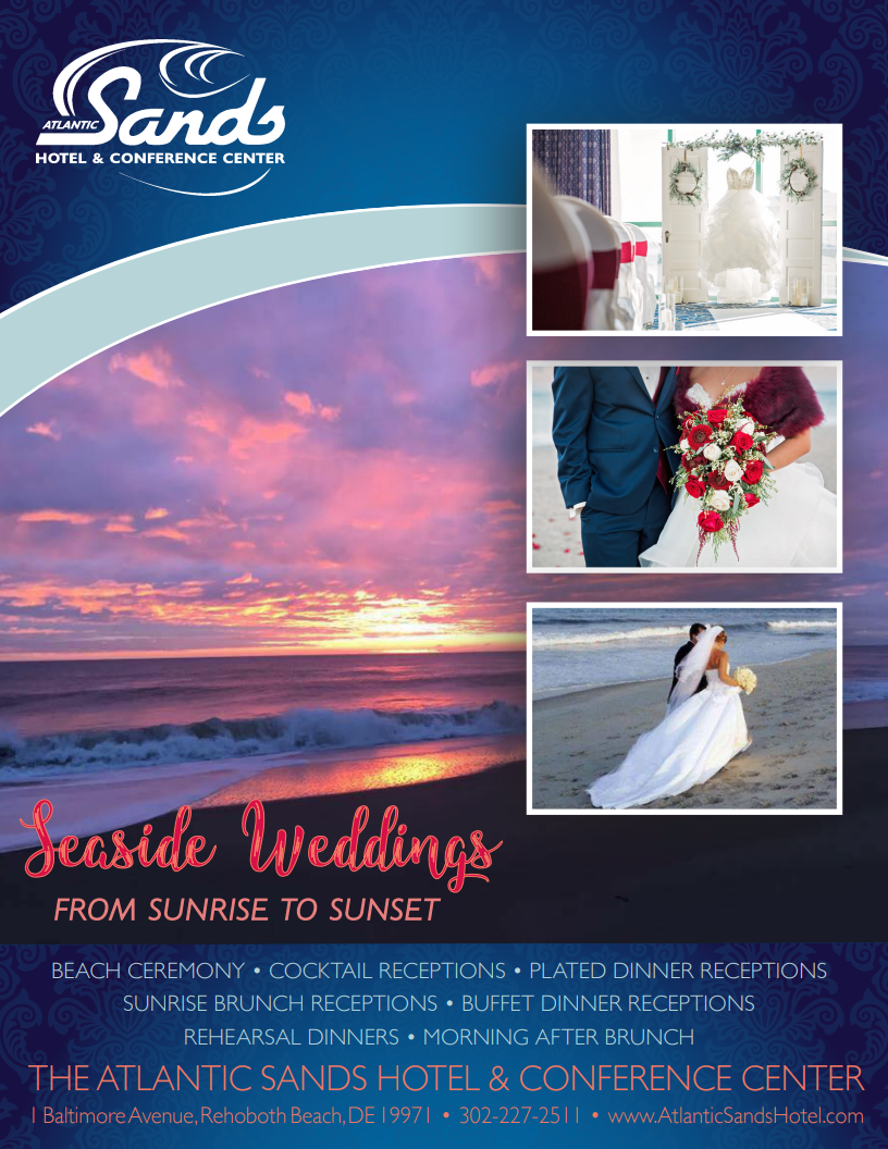 Sunset over the beach with three photos of a brides wedding dress at three different points in the day