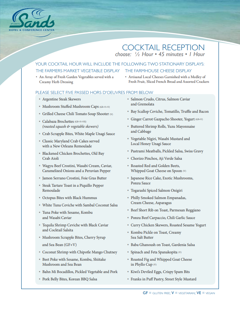 Cocktail Reception If you're unable to read this pdf, please call the hotel at 302-227-2511