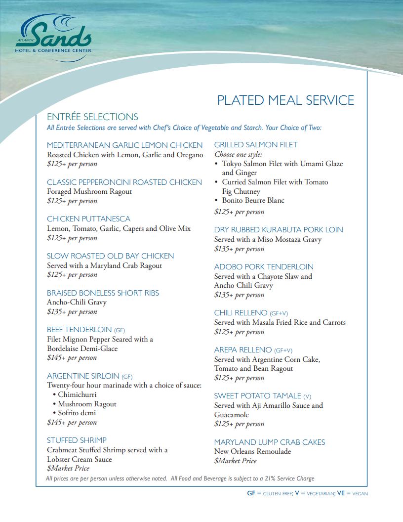 Plates Meal Service If you're unable to read this pdf, please call the hotel at 302-227-2511