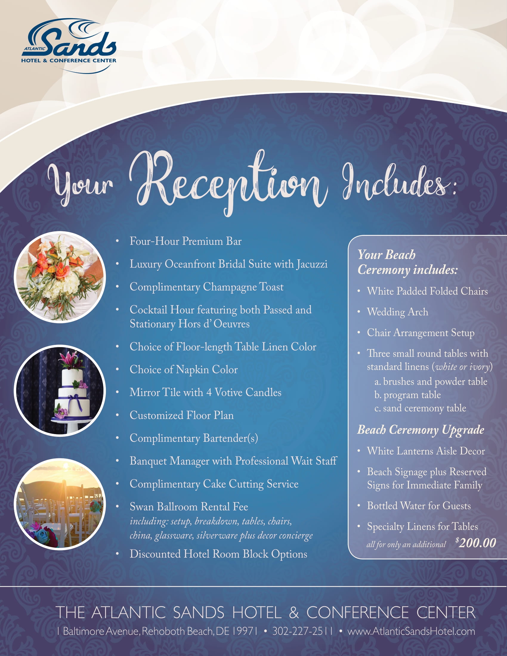 List of what reception includes. Call 302-227-2511for details.